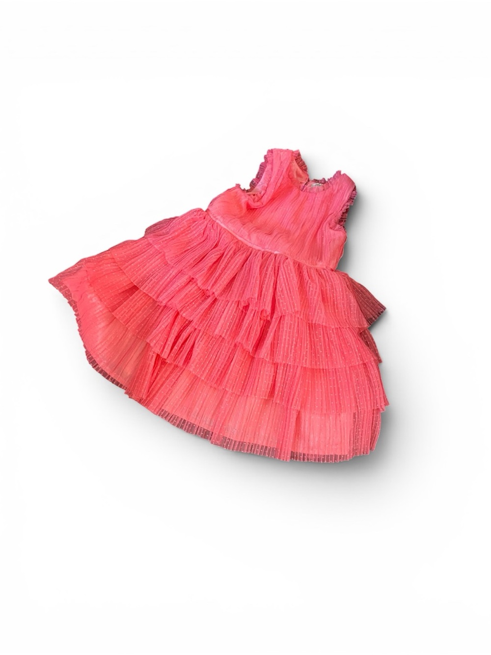 Girls' Coral Layered Tulle Party Dress
